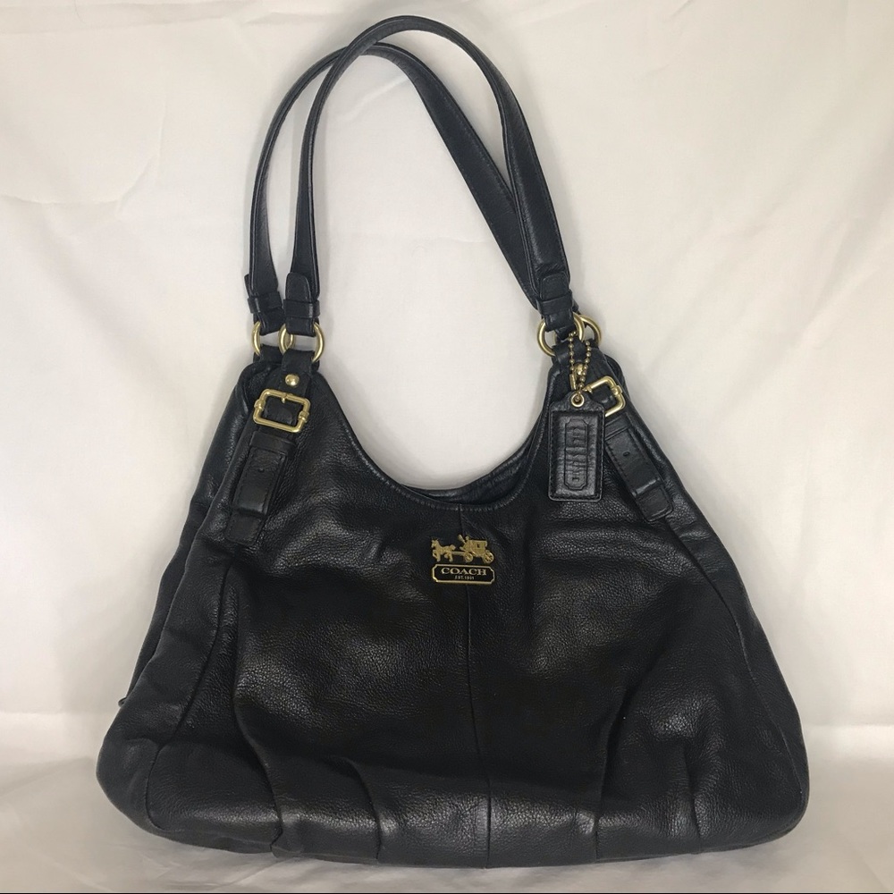 AUTHENTIC COACH MADISON MAGGIE BLACK LEATHER HOBO